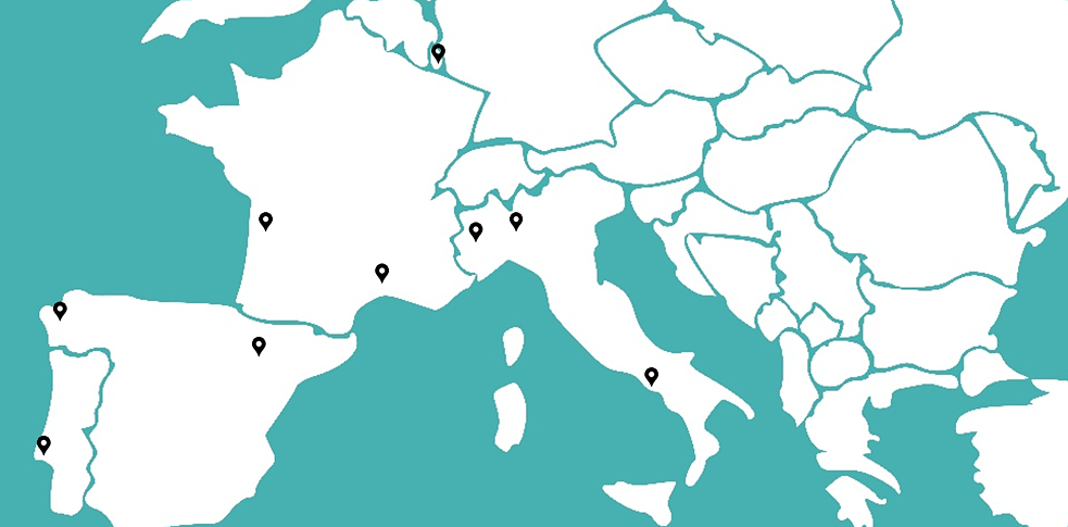 Kartenübersicht der unterschiedlichen Stationen in Südwesteuropa